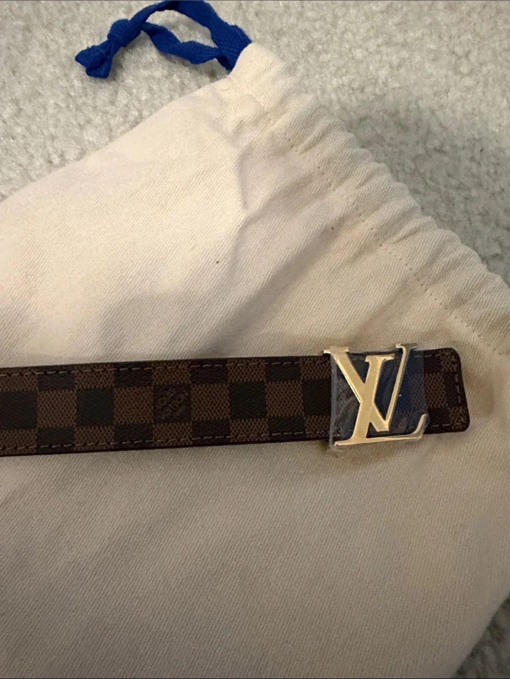 Louis Vuitton Brown Damier Canvas Belt with Gold LV Buckle
